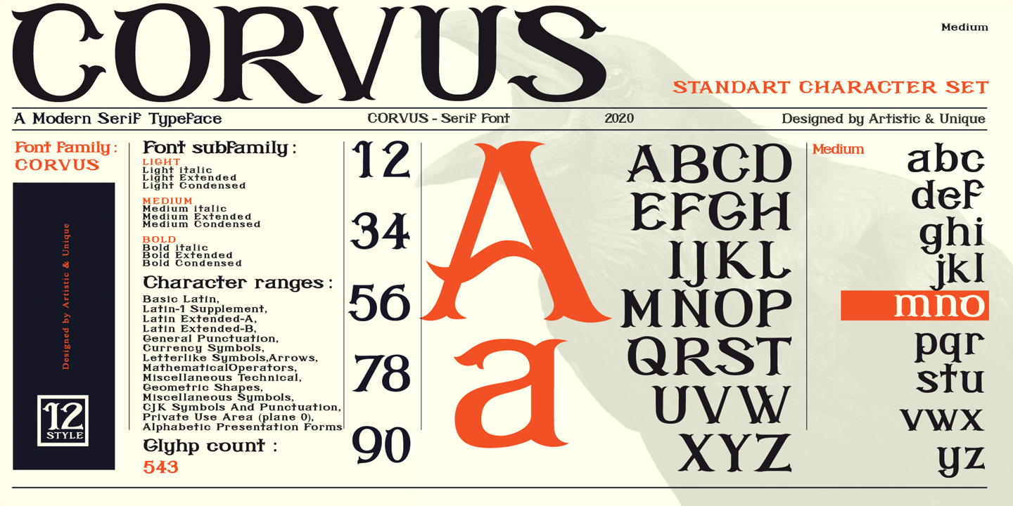 Пример шрифта Corvus #12